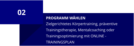 02 PROGRAMM WÄHLEN Zielgerichtetes Körpertraining, präventive Trainingstherapie, Mentalcoaching oder Trainingsoptimierung mit ONLINE - TRAININGSPLAN